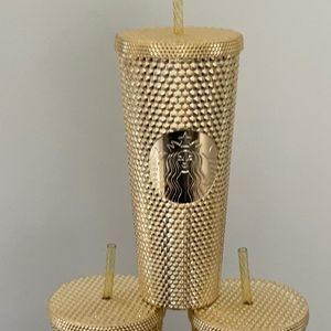 Starbucks Christmas 2022 Gold Bling Venti Studded Tumbler 24oz Cold Cup